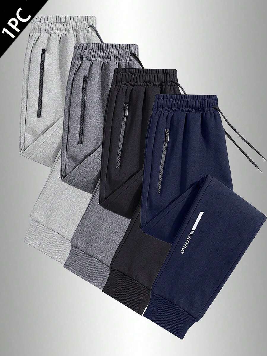 1pc Men's Casual Pants, Suitable For Spring, Summer, Autumn And Winter, With Pockets And Zipper, Suitable For Daily Outings, Sports, Running, Hiking, Travel And Leisure Wear