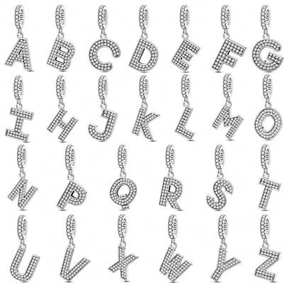 Bộ mặt dây chuyền One Letter Series - Lấp lánh, phù hợp với vòng tay 3mm, trang sức hạt cườm thời trang nữ tự làm, quà tặng lễ hội, sinh nhật.