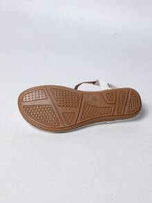 Sandal Wanita Elegan dengan Motif Bunga, Ujung Terbuka, Gaya Dongeng Musim Panas, Sandal Liburan - Putih - View 9