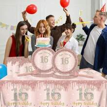 D16th Birthday Decorations For Girls61Pcs Rose Gold Sweet 16 Plates And Napkins Tablecloth Forks Happy 16th Birthday Plates For Sweet 16 Birthday Decorations Tableware Serves 20 - Rose Gold - View 7