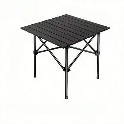 Foldable Metal Camping Table - Compact Roll-Up Design - Suitable For Indoor-Outdoor, Beach, Backyard, BBQ, Party, Patio - Black, Beige - Picnic Essential - Sturdy & Durable 1 Folding Table + 1 Storage Bag