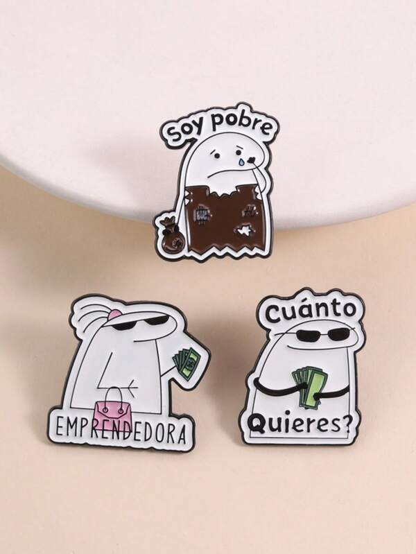 3pcs Spanish Flork Funny Expression Enamel Pins, Suitable For Spanish Speakers And Meme Lovers, Sarcastic Work Culture Style, Great Gift For Spanish Friends And Coworkers