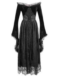 Đầm ren bồng bềnh trễ vai kiểu Gothic, đầm dài cổ điển sang trọng ôm eo kiểu retro. - màu đen - Xem 7
