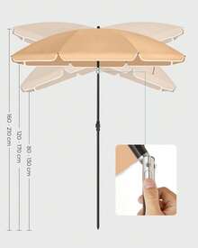 SONGMICS 160 cm, UPF 50+, inclinación bidireccional de 30°, altura ajustable, con bolsa de transporte, para balcón, jardín, terraza o playa, sin base. - marrón amarillento - Ver 2