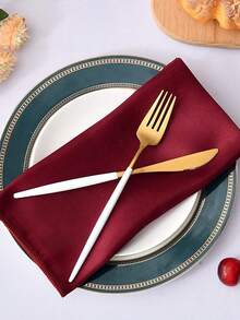1/2/6pcs Ins Style French Minimalist Solid Red Satin Fabric Placemats, Decorative Napkins Suitable For Party & Wedding - Multicolor - View 7