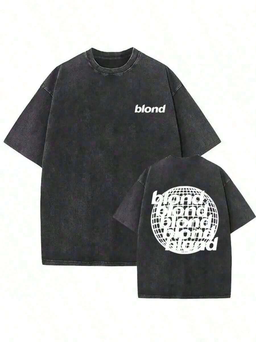 Summer Tops 2026 1 Piece Oversized T-Shirts For Men, Hip-Hop Style, Frank Channel, Orange, Ocean, Blonde, Hip-Hop, Fashionable Urban Clothing, Retro. - Crew Neck T-Shirts With Premium Cotton Graphic Print - 365T, Loose And Comfortable. - 黑色 - 查看 1