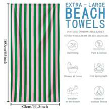 1 Pc Green Pink Striped Pattern Beach Towel, Large Quick Dry Soft Sun-Protective Absorbent Comfortable Durable Microfiber Material, For Beach Pool Bath Spa Daily Use, Pool Camping Yoga Diving Travel Essential, Summer Travel Vacation Essential - Green Pink Striped - View 11