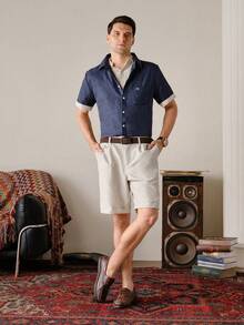 VeloEdit BermudaMen's White Casual Business Shorts, Spring/Summer Men's Dress Shorts Men's Khaki Shorts Old Money - Apricot - View 2