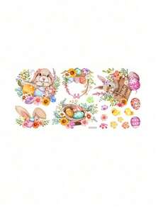 1pc Easter Bunny & Eggs Wall Sticker, Modern Style Decal, Reusable & Washable Self-Adhesive, Suitable For Living Room, Bedroom, Study - A - View 2