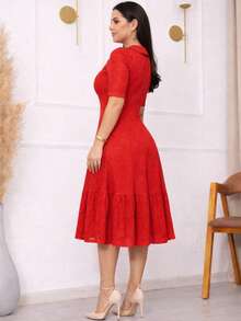 Conservative / Modest Elegant Casual Party Vintage Knit Fabric High In The Front And Low In The Back Wedding Bachelorette Party Tea Party Evening - Red - View 4