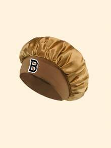 1pc 26 Letters Satin Sleep Cap With Elastic Wide Band, Silky Hair Care Cap Suitable For Women Night Sleep, Travel, Hair Salon Care And Daily Hair Care - Khaki - View 7