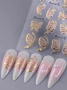 SWEET TREND 3D哥特式闪光蝴蝶美甲贴纸 2片装 金线粉色闪光烫印蝴蝶图案 DIY Y2K 全息自粘凝胶指甲油美甲贴片 滑动式美甲装饰 - 彩色 - 查看 8