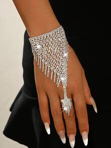 Elegante cadena de mano con borlas de cristal dorado, pulsera ajustable encantadora, adecuada para fiesta de noche de mujeres, regalo de aniversario - Plateado - Ver 12