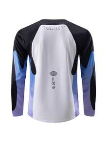 HISERWA Men's Starry Print Cycling Jersey - Blue And Purple Colorblock Long Sleeve T-Shirt - Motorcycle Brand - Tech-Inspired Sporty Style - Black - View 4