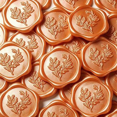 20 PCS Eucalyptus Pattern Self-Adhesive Wax Seal Stickers For Gifts Wedding Invitation Envelope Sealing-Orange