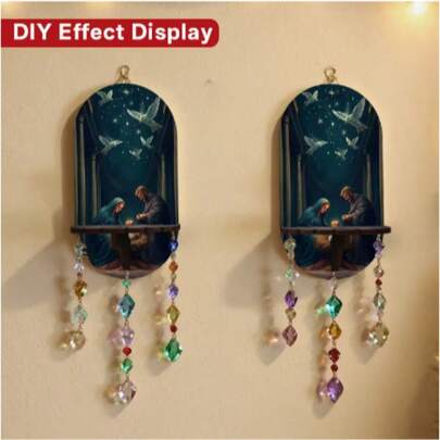 2D高清印刷圣诞耶稣诞生场景装饰画，壁挂式置物架，烛台，多功能收纳架，基督教艺术墙饰，宗教主题家居装饰，适用于客厅、卧室、节日装饰、圣诞节