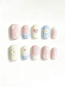 Bộ 10 đôi này có bảng màu pastel nhẹ nhàng và mộng mơ với các sắc hồng phấn, xanh da trời và trắng kem, được tô điểm bằng các họa tiết hoa cúc 3D, hình trái tim dễ thương, chi tiết ngôi sao lấp lánh và hiệu ứng chuyển màu như mây. Lớp hoàn thiện bóng bẩy và hình dạng vuông bo tròn ngắn tạo nên vẻ ngoài thanh lịch, mềm mại và vô cùng linh hoạt cho sử dụng hàng ngày, hoàn hảo cho mùa xuân và mùa hè. Thiết kế đáng yêu này lý tưởng cho việc đi làm hàng ngày, những ngày đi học, những chuyến đi chơi mùa xuân, những buổi hẹn hò và những buổi gặp gỡ thân mật. - Nhiều màu - Xem 1