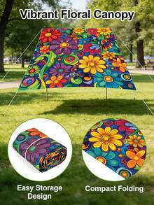 1 Floral Awning, Outdoor Thickened Waterproof Awning, Colorful Floral Awning, Gradient Mandala Floral Green Bohemian Pattern, Suitable For Gardens, Terraces, Beaches, Etc. (Includes Ropes, Frame Not Included), Camping Equipment - Multiple Styles - View 2