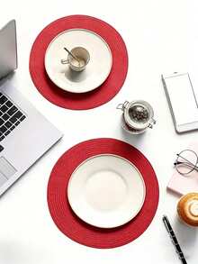 1/2/4/6pcs 15-Inch Round Woven Placemats - Heat Resistant, Easy To Clean, Rustic Decor Suitable For Indoor And Outdoor Dining, Great Gift For Friends And Family - Red - View 7