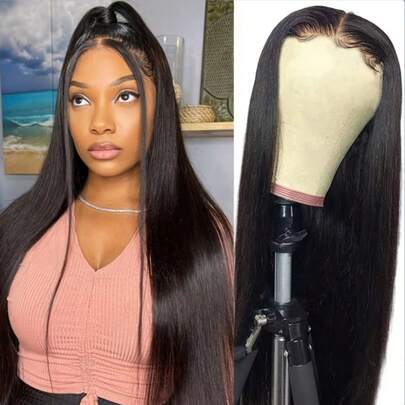 13x6 Lace Front Wig Brazilian Human Hair Long Straight Glueless Wig 180% Density 13x6 HD Transparent Lace Long Straight Lace Front Wig For Women Pre Plucked With Baby Hair Natural Hairline Brazilian Virgin Human Hair Bone Straight Glueless Wig