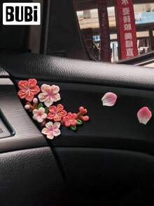 Pink 3D Car Sticker Decor, Gift For Women/Girls On Valentine's Day Or Birthday, Suitable For Air Vent, Dashboard, Screen, Auto Accessories - Flowers - View 5