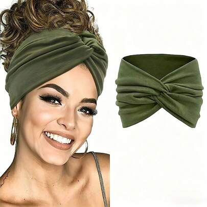 1条装 18厘米复古十字发带 纯色弹力女士发带 瑜伽运动日常发带