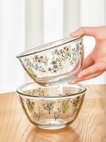 1pc Floral Branch Etched Glass Bowl, French Minimalist Etched Herb Yogurt Oatmeal Dessert Bowl, Large Capacity Salad Etched Bowl, Flour Etched Bowl, Suitable For Restaurant, Living Room, Dessert Shop, Kitchen - Clear - View 5