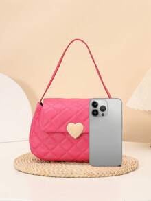 Fashionable Rhombus Pattern Women Handbag, Minimalist Tote - Hot Pink - View 4