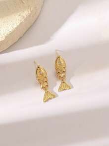 2pcs 3D Movable Fish Earrings, 18K Gold Plated Fish Pendant Earrings, Interlocking Fish Jewelry, Unique Pisces Fish Earrings, Gift For Ocean Lovers, Suitable For Daily, Holiday, Date, Party, Summer Vacation - Yellow Gold - View 19