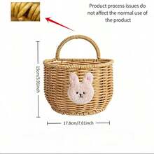 Baby Essentials,Cute Rattan Woven Storage Basket With Handle, Nursery Organizer Bin For Baby Toys, Diapers & Essentials - Multicolor - View 14