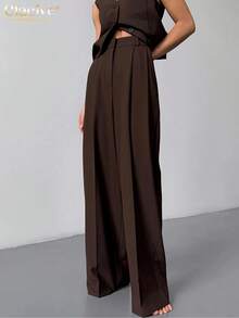 Clacive Fashion Loose Gray Office Women Pants Casual High Waist Wide Pants Elegant Classic Full Length Trousers Female Clothing - màu đen - Xem 8