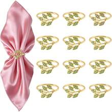 12PCS Servilleteros para Fiesta Servilletero Oreja de Trigo Servilleta Hebilla, Hotel Restaurante Occidental de la Mesa Boca Paño Anillo al por Mayor Festivales 12PCS (Oro Flores, No Ajustable) - Oro Verdes Hoja - Ver 13