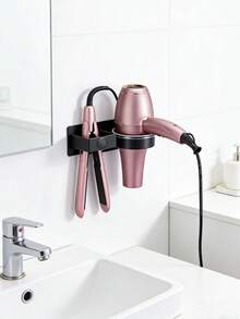1 pieza Soporte para secador de pelo, estante de almacenamiento de secador de pelo montado en la pared sin taladro para el baño, estante de almacenamiento de plancha de pelo, estante de almacenamiento de herramientas de peinado montado en la pared sin taladro - estante de almacenamiento de altura ajustable - Multicolor - View 4