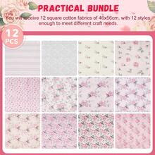 Paquetes de Tela de Poliéster de Flores (12pcs, 18x22inch) - Premium Acolchado Patchwork Cuadrados para Coser Bricolaje, Artesanía y Decoración de Casa/Fiesta (rosa) - Rosa - Ver 5