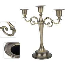 3 Brazos Candelabro de Metal, Europeo Retro Elegante Portavelas, Candelabro de Centro de Mesa Portavelas de Pilar para La Boda Comedor Mesa Decoración para El Hogar en Fiestas Navideñas(Oro) - Bronce - Ver 9
