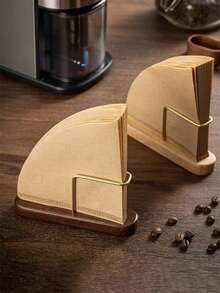 Coffee Filter Holder Coffee Filter Paper Storage Organizer, Walnut Wood & Stainless Steel Filter Holder Stand For Pour Over Coffee, Coffee Bar Accessories, Espresso Accessories For Home Cafe - Brown - View 5