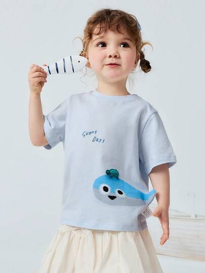 mini bala Baby Girl Short Sleeve T-Shirts Baby Ocean Print Summer Top Mesh Back Breathable Cool For Play Outdoors