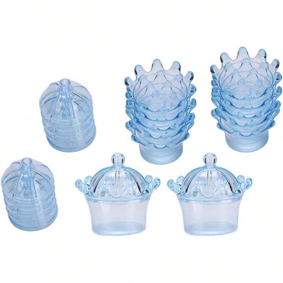 Cajas de Dulces, Bolsas de Corona Transparente Caja de Dulces de Plástico para de Fiesta Cajas de Chocolate Decoraciones de Cumpleaños de Boda 12 Piezas(Azul) - Azul - Ver 1