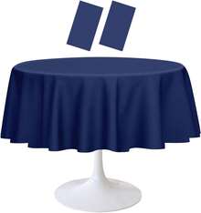 Juego de 3 manteles redondos morados de 84 x 84 pulgadas, manteles desechables de plástico para baby shower, boda, fiesta de cumpleaños, picnic, mantel redondo morado - Mantel de plástico azul marino - Ver 13