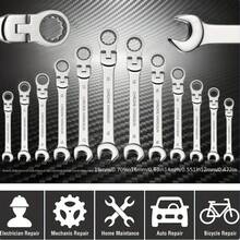 5pcs Flex Head Ratchet Wrench Set, Metric, Chrome Vanadium Steel Combination Spanner Key Wrench Kits Hardware Hand Tool - Electroplated movable head ratchet wrench single 10MM - View 1
