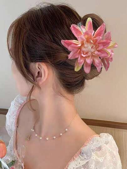 1个夏威夷热带花卉图案装饰发夹，多色波西米亚风格花卉发饰，适合新娘、日常和海滩发型