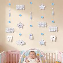 My First Tooth Party Children's Party Backdrop Wall Decor Set, Tooth Photo Props, Commemorative Banner & Flag - Multicolor - View 16