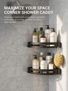 1/2 piezas Estantería de ducha de esquina, estantería de almacenamiento de baño de material de PP reforzado, estantería de ducha interior, estantería de champú de pared de ducha, caja de almacenamiento de cocina y baño, cesta de ducha, estantería de esquina ahorradora de espacio - Estantería de baño resistente montada en la pared, sin necesidad de taladrar, estantería de baño autoadhesiva, estantería de baño montada en la pared, estantería de ducha de esquina. Estantería de almacenamiento de gel de ducha y cosméticos - Fácil de instalar, diseño antideslizante, accesorios de baño, Día de la Madre - Multicolor - Ver 8