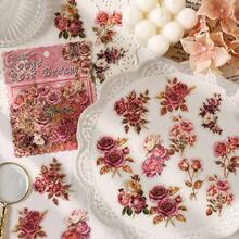 20pcs Gold Foil Floral Pet Sticker Set, Vintage Floral Decorative Stickers For Scrapbooking, Journals, DIY Crafts, Notebook Decoration Scrapbook Supplies - HHSM - View 4