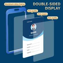 2pcs Aluminum Alloy Card Holder Set (With Lanyard), ID Badge Holder Halter, Thick Company Employee ID Card, Suitable For Exhibition/Event Badges, Attendance Cards, Guest Cards - Large - View 5