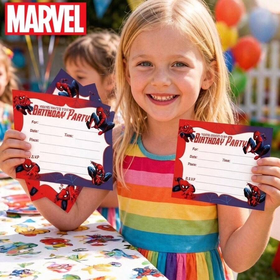 Marvel 蜘蛛侠主题儿童生日邀请卡、生日派对用品、同学聚会邀请卡、手写贺卡 - 彩色 - 查看 1