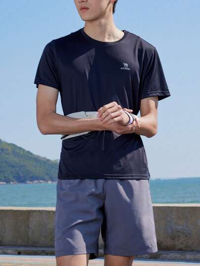 CAMEL CROWN 男士户外速干T恤，夏季轻薄透气吸湿排汗凉爽防晒圆领短袖T恤