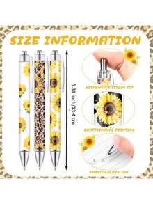 1/6/12pcs Sunflower Ballpoint Pen Set, Daisy Flower Design, Stationery Gift Set, Holiday Gift, Mother's Day Gift, Office Desk Accessories, School & Office Supplies, Back To School & Graduation Gift - Sunflower - View 3
