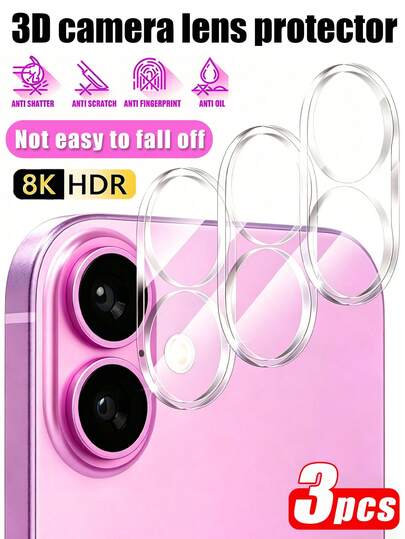 Transparent 3D Camera Lens Protector 3pcs 9H Tempered Glass Camera Lens Screen Protector, Fit For IPhone 17/17Air/17 Pro/17 Pro Max/16 Pro Max/15 Pro Max/14 Pro Max/13/12/11 Pro Max And More, High Hardness, Mother's Day Gift