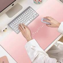 Tấm lót chuột bằng da hình trái tim lớn, màu hồng và xanh gradient, chống thấm nước và chống trượt, thích hợp cho văn phòng/chơi game. - Xem 2